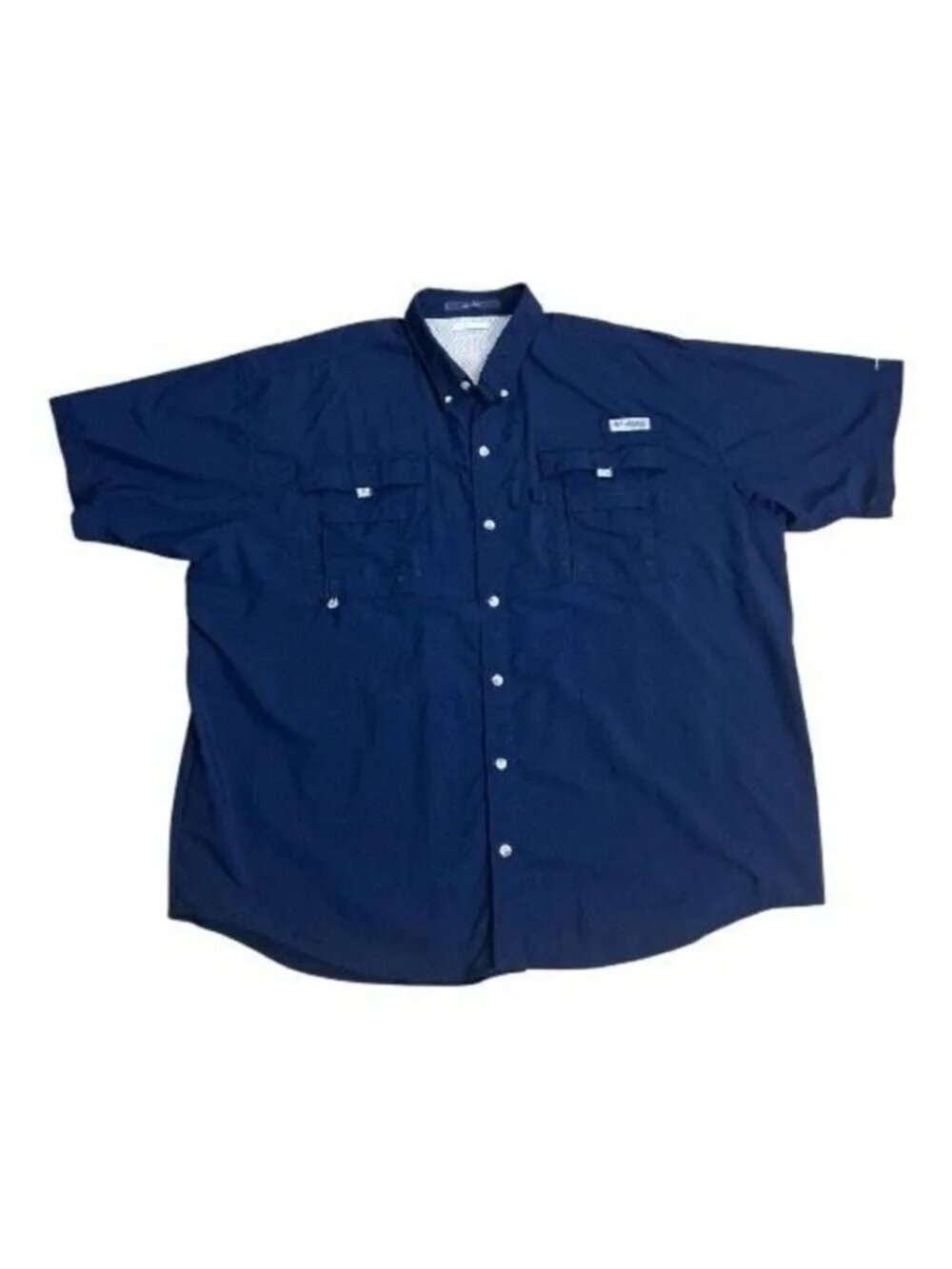Columbia PFG Bahama II Short Sleeve Navy Blue Men Shirt Size XXL/2TG Omni-Shade